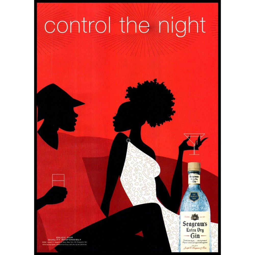 2002 Seagram's Extra Dry Gin Vintage Print Ad Graphic Drawing Couple Wall Art
